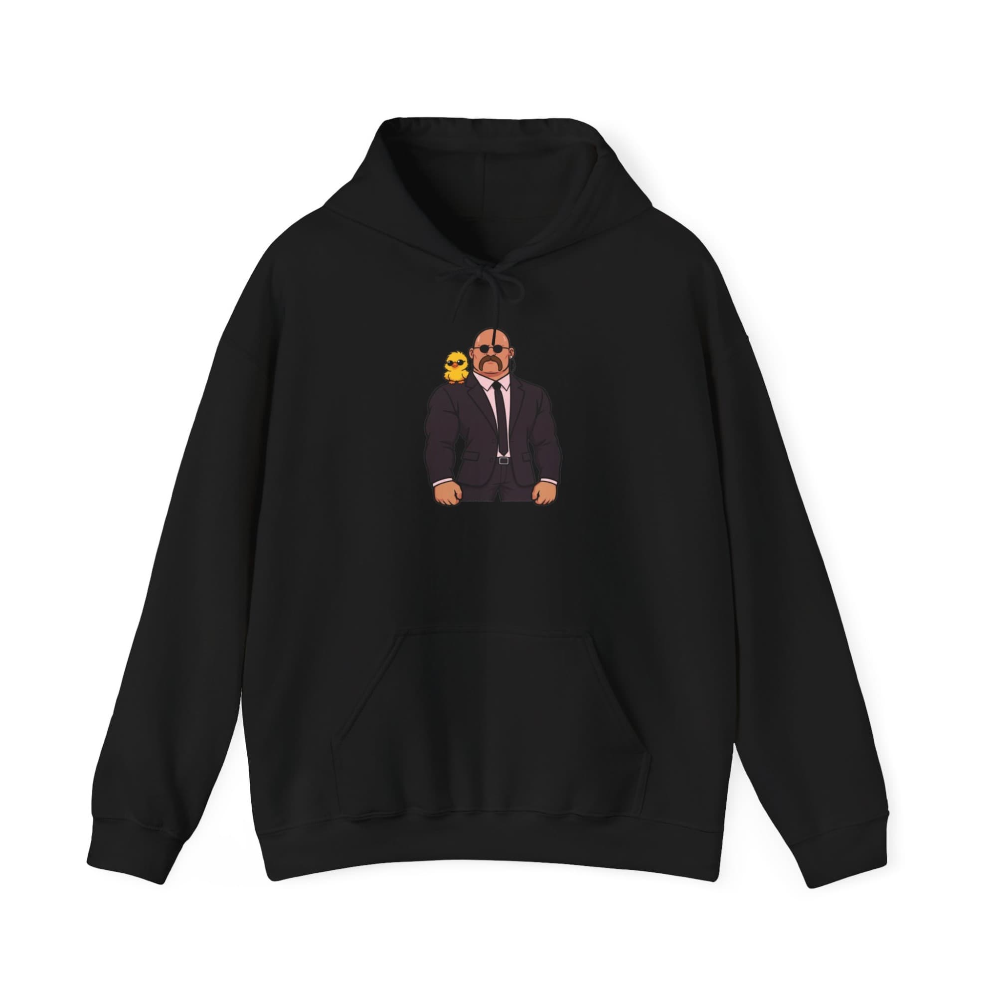 Big Magnus Hoodie in black, front: Magnus with the duck
