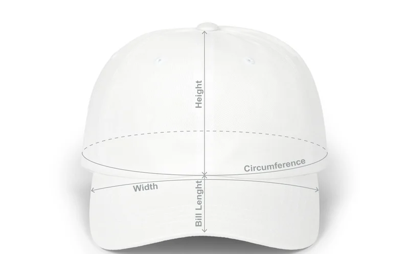 Where the cap is measured: height, circumference, width and bill length