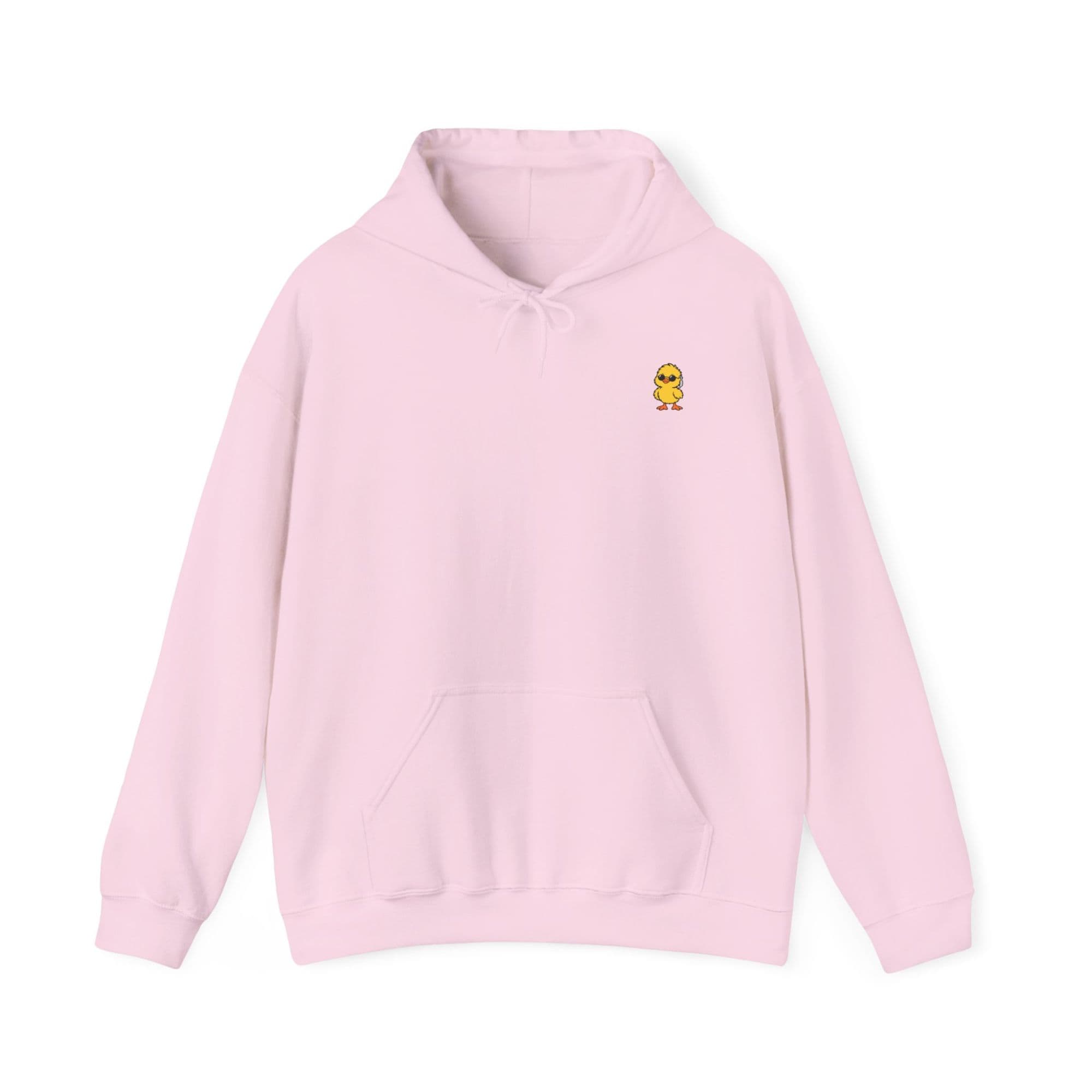 The Detail Hoodie in pink, front: the duck on the chest