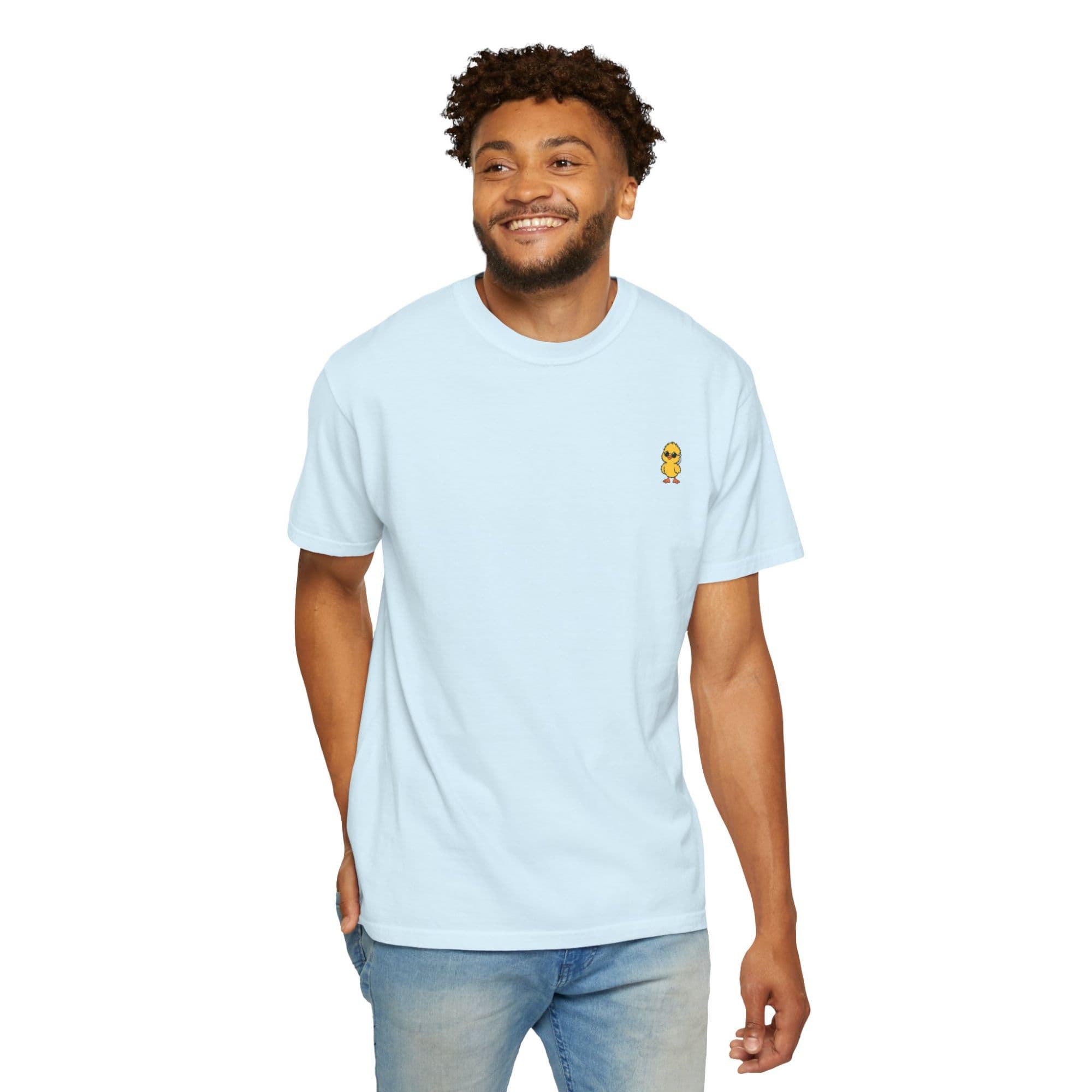 The Detail Tee in light blue, worn, front