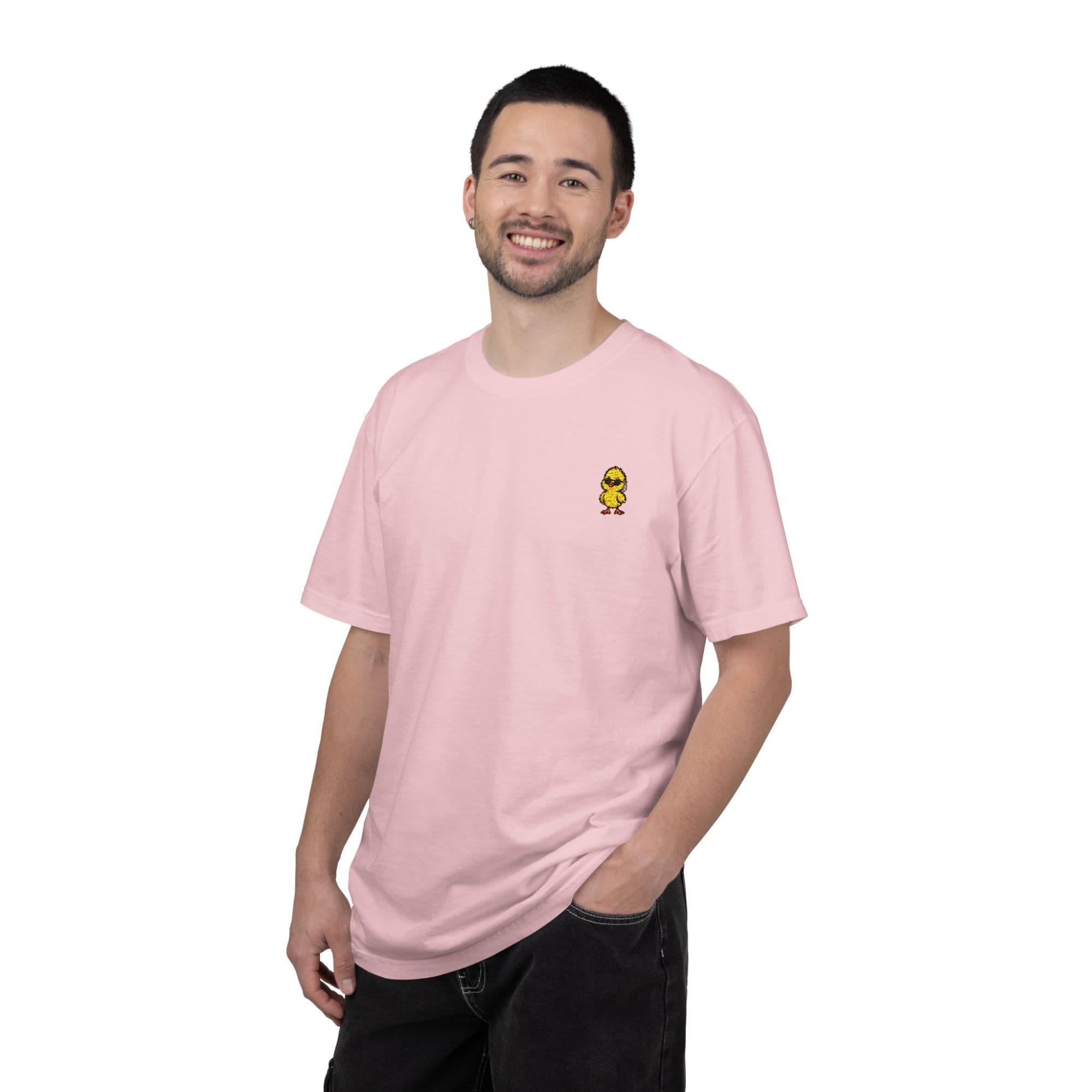 Embroidered Duck Tee in pink, worn