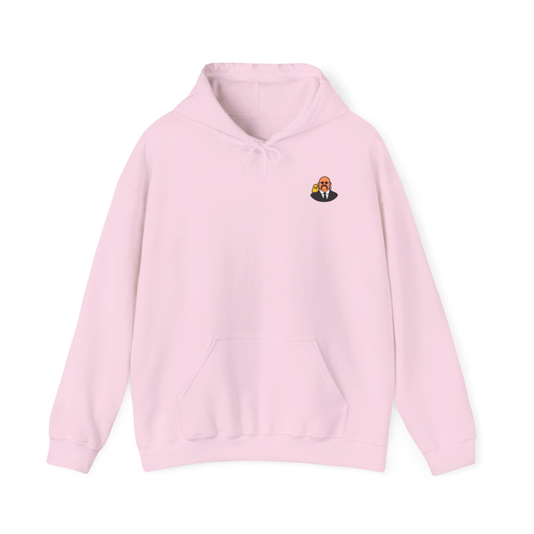 Small Magnus Hoodie in pink, front: Magnus with the duck on the chest