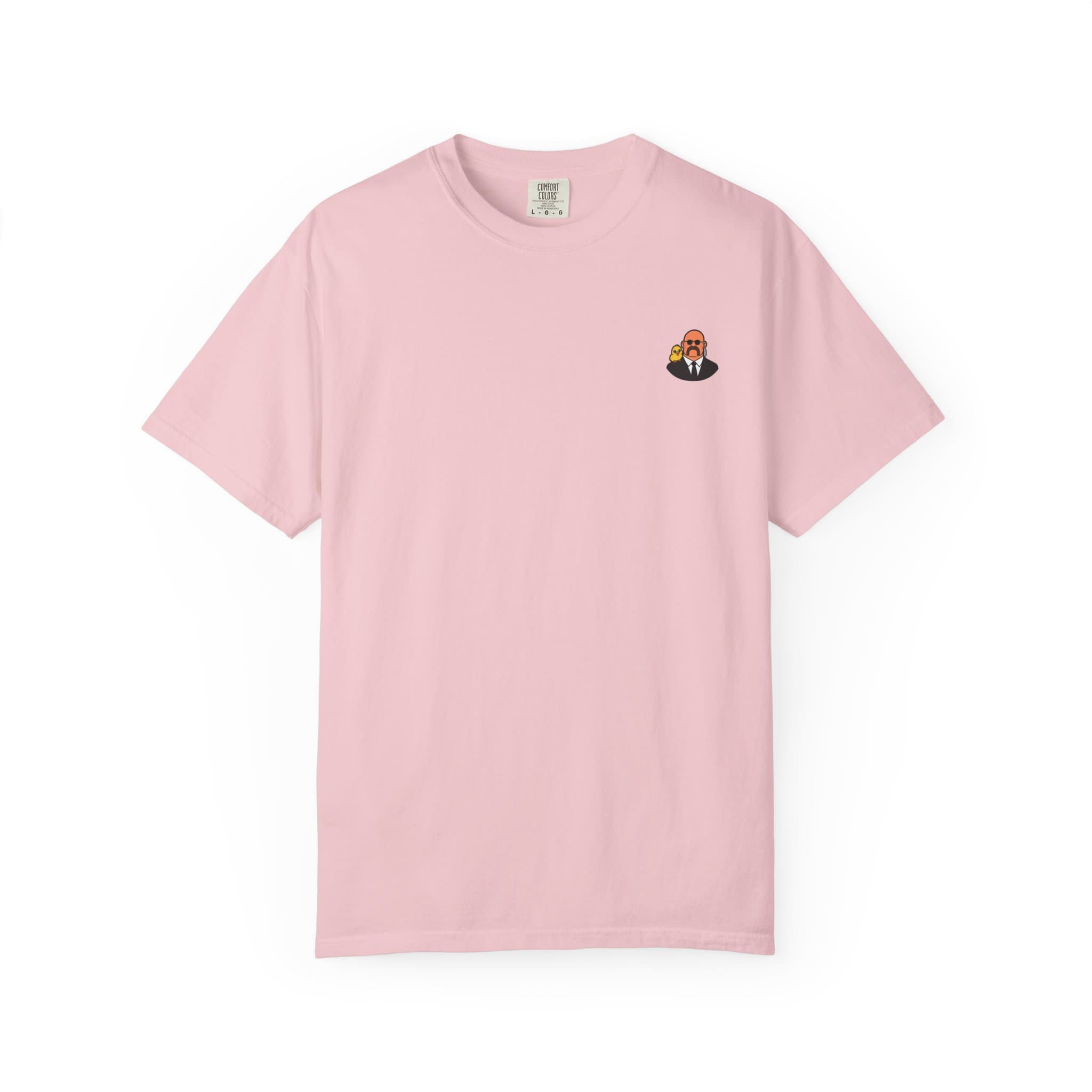 Small Magnus Tee in pink, front: Magnus with the duck on the chest