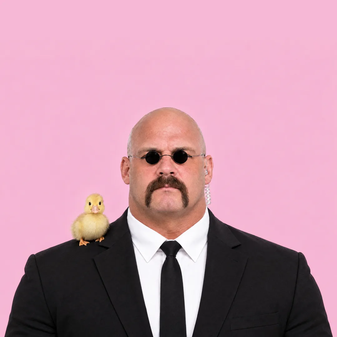 Magnus Brick with his duckling