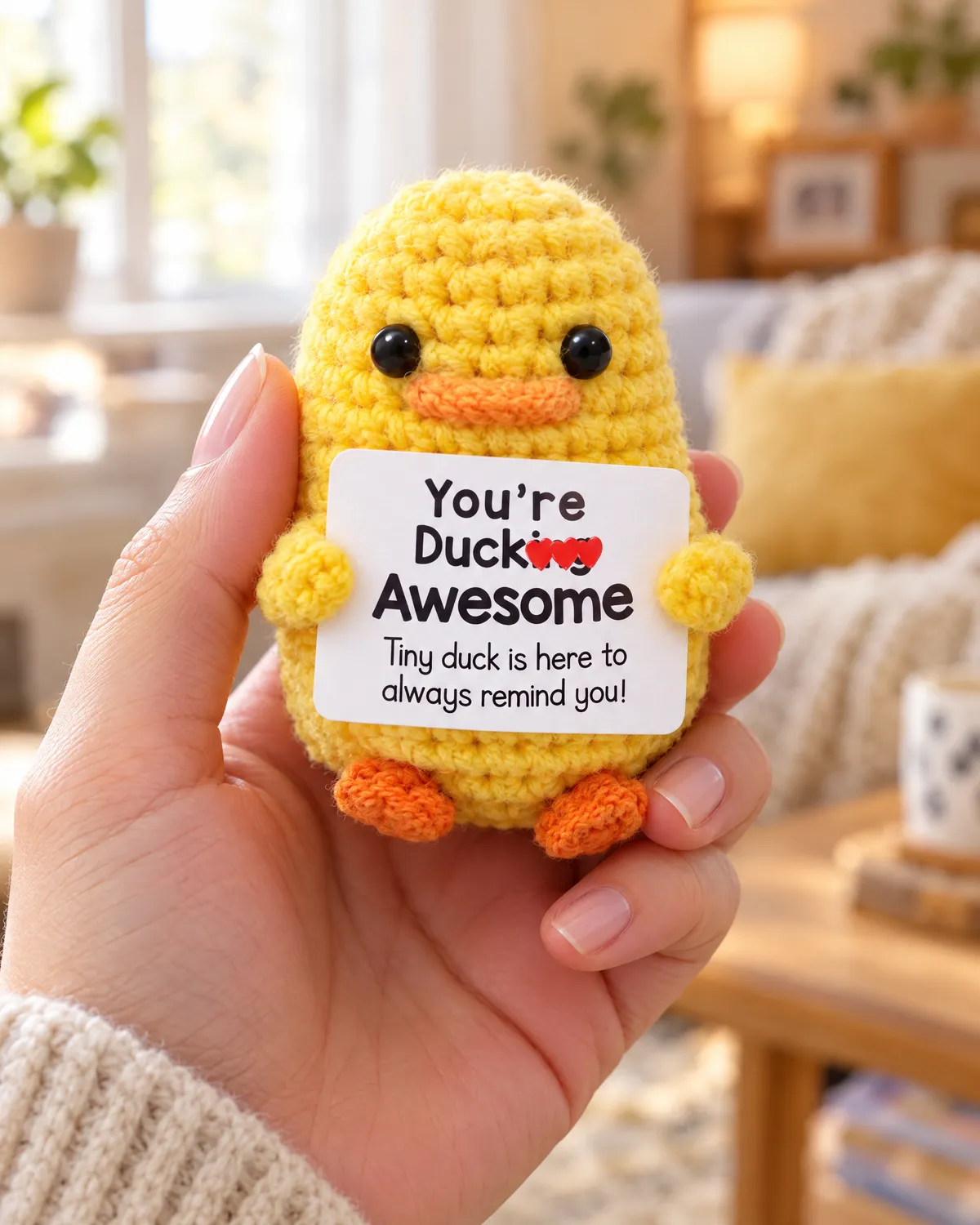The duckling fits in the palm of a hand